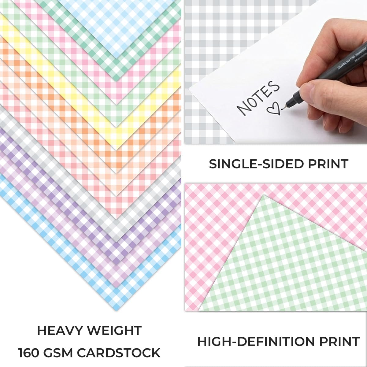 24 Sheets Pastel Gingham Scrapbook Paper Pad, 6x6 inch Heavyweight 160GSM Single-Sided Cardstock, Smooth Matte Buffalo Plaid Patterned Paper for Card Making Photo Album DIY Crafts