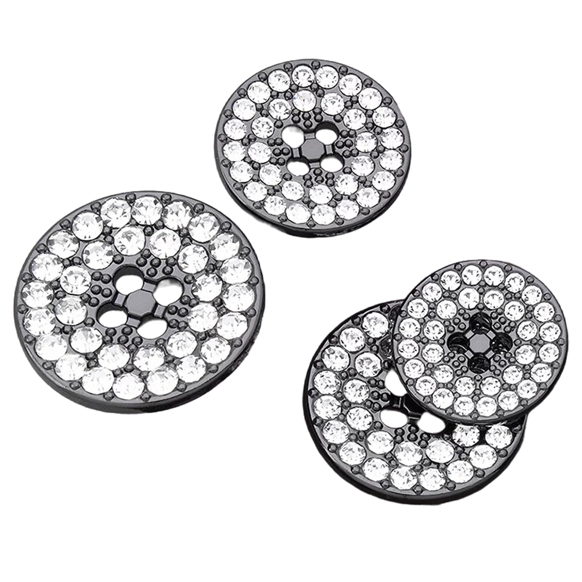 ftiemlovde 10 Crystal Coat Buttons Black Metal 4 Hole Sewing (B10B 15mm)
