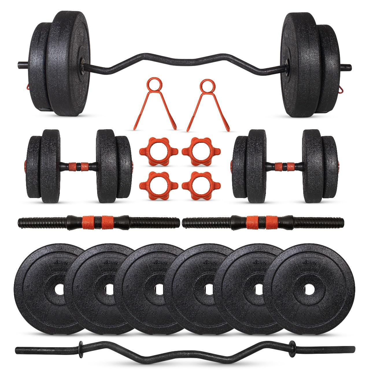 FitBox Sports Adjustable 50kg Dumbbells & Home Gym Set – Weights with Curl Rod – Strength Training Equipment for Men & Women, Compact and Versatile
