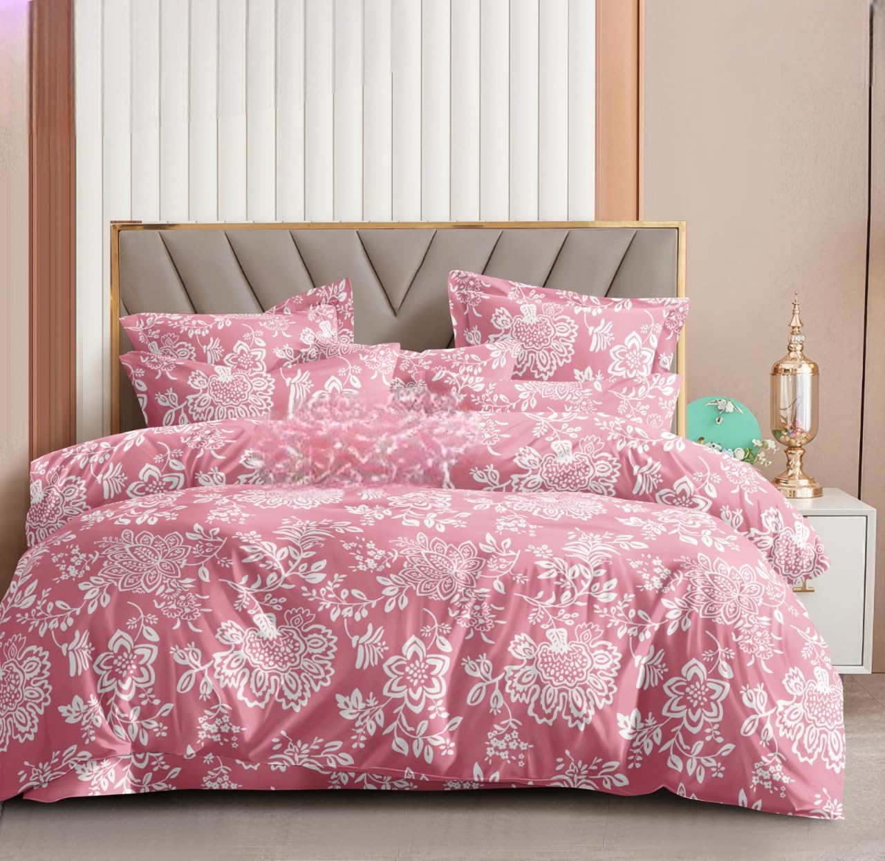 300 TC Cotton Double Bed Duvet Cover with Zipper |King Size Reversible Rajai Cover for Comforters|Dohars|Quilts|Blanket|Warm Stuff|90 * 100 in|Pink Paisley|ASS73