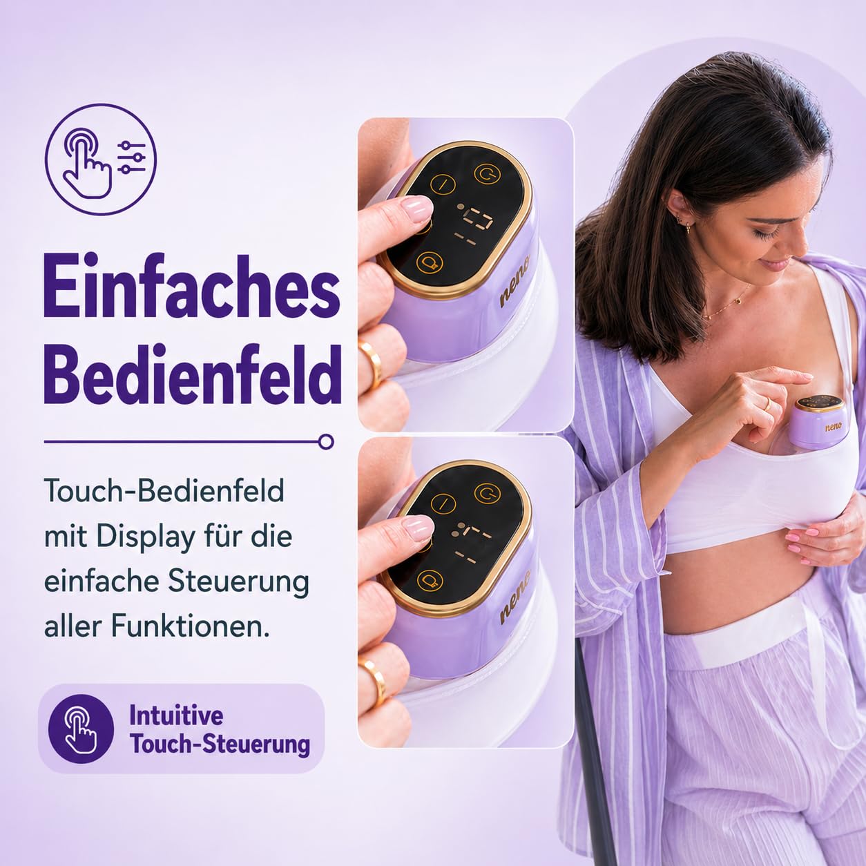 NENO Sole Twin Milchpumpe Elektrisch - Dreiphasen Elektrische Milch Pumpe Freihändig - tragbare Handsfree Doppel-Brustpumpe - 8 Saugstufen - 2x210ml Auffangbehälter - BPA-frei - Schnelles USB-C-Laden