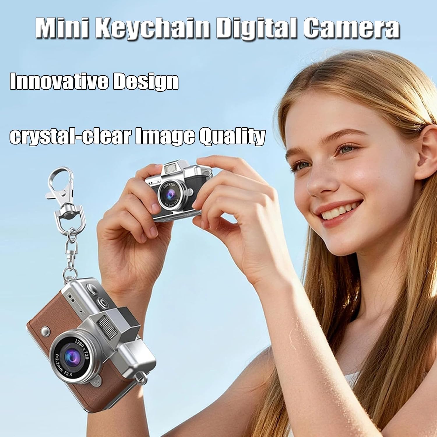 1.47" LCD Flip Screen Retro Keychain Camera, 32GB Card, Built-in Flash & Strap, Portable Camera for Travel, Concerts, Students