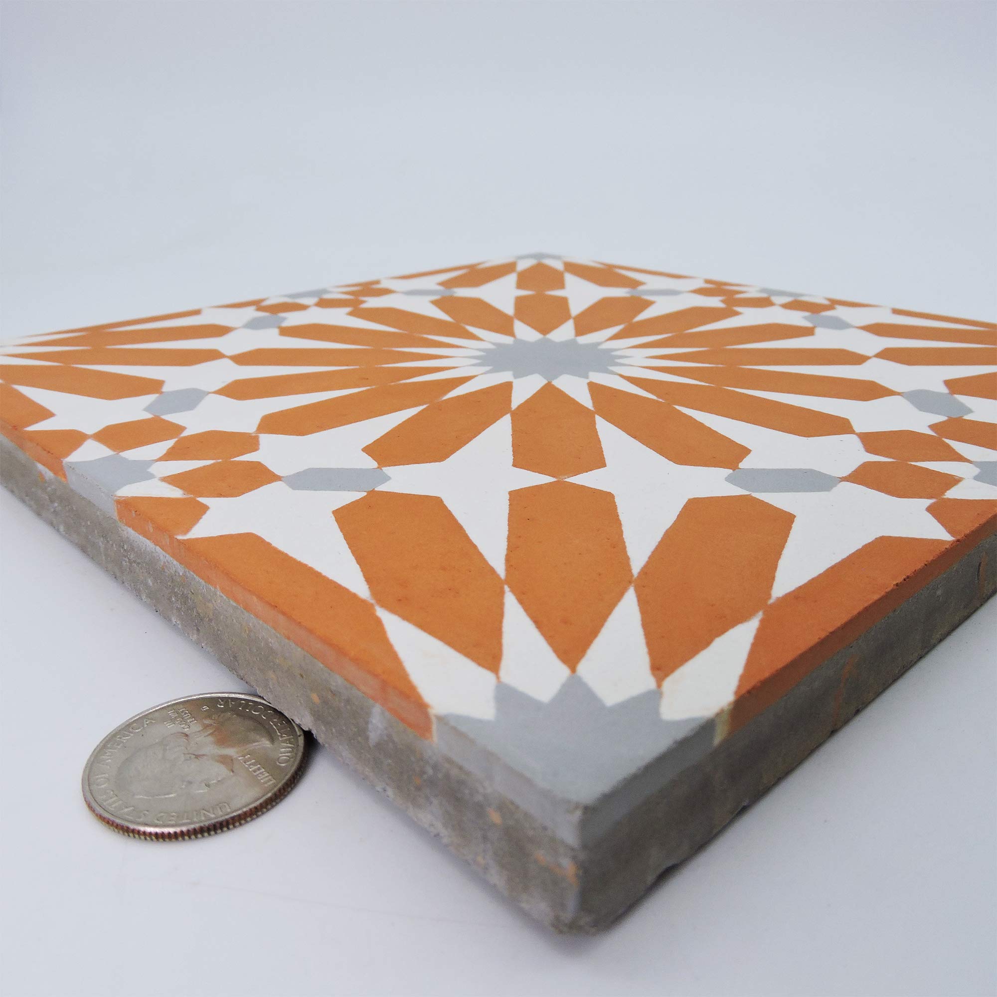 Moroccan Mosaic & Tile House CTP54-02 Alhambra Handmade Cement Tile 8X8 OrangeWhiteGray12 product thumbnail 7