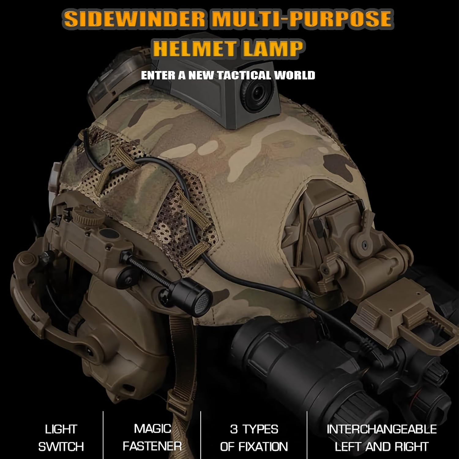 Tactical Helmet Light Signa Recognition Multi-Function IR + Red/Green/Blue +White LED Task Lamp with Fast ARC Rail Mount for Molle System(Black)