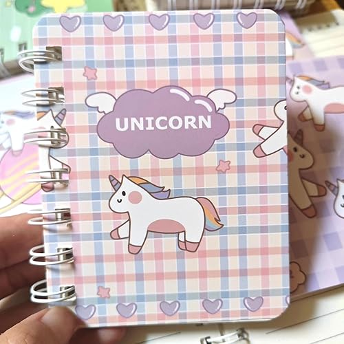 Miniatura 4 de 4 cuadernos pequeños en espiral tamaño A7, tamaño Kawaii, caricaturas, mini, bloc de notas en blanco, 80 hojas, 160 páginas para estudio, dibujo y
