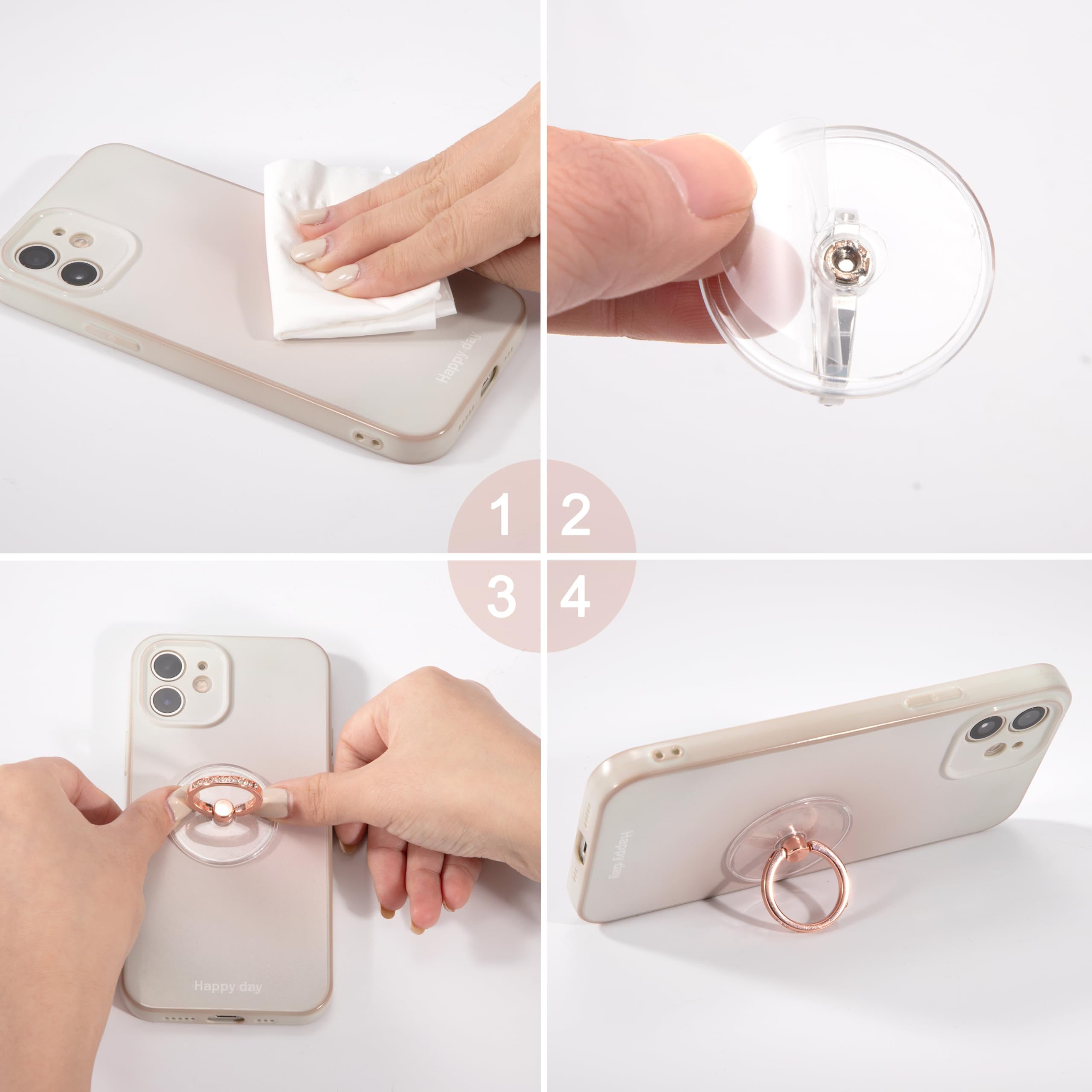 Porta Cellulare ad Anello con Strass Supporto per Anello per Cellulare Trasparente Rotazione a 360° per Telefoni Cellulari 4 Pezzi 4 Colori