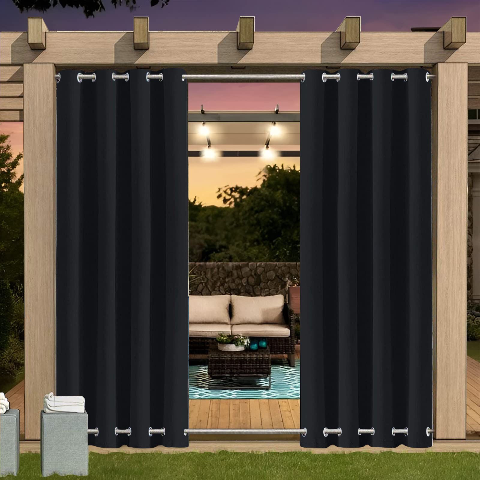 Outdoor Curtain Waterproof with Grommet (Top and Bottom), 1pcs Insulated Pergola Curtains, 24 Colors Outdoor Curtains, Insulated Privacy Outdoor Curtains for Pergola, Balcony, Garden,B315xH241CM