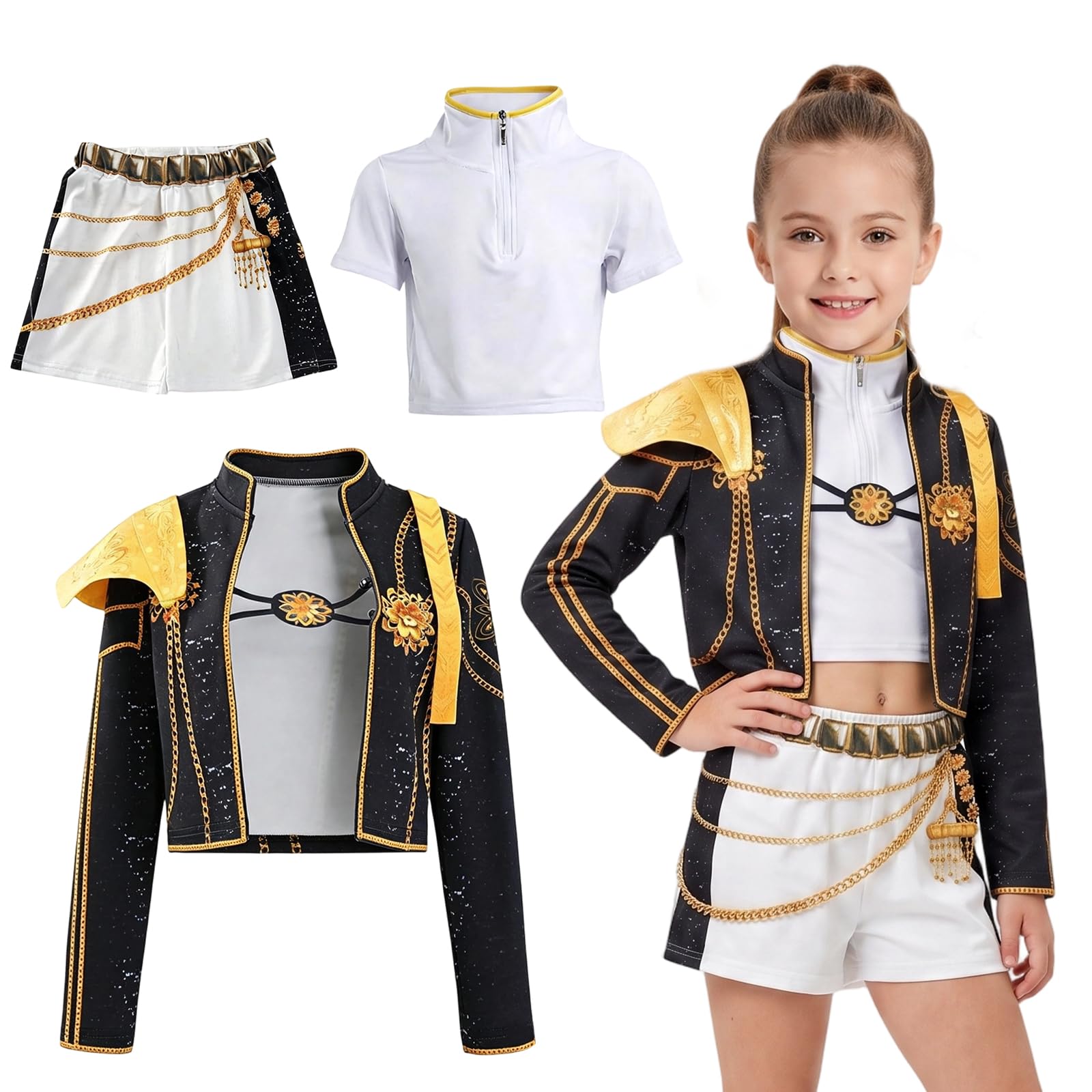 Meenewching Costume per cosplay da bambina, 3 pezzi, con giacca, gilet e pantaloncini, uniforme di anime scintillante, set per Halloween, carnevale, feste a tema, giochi di ruolo per bambini