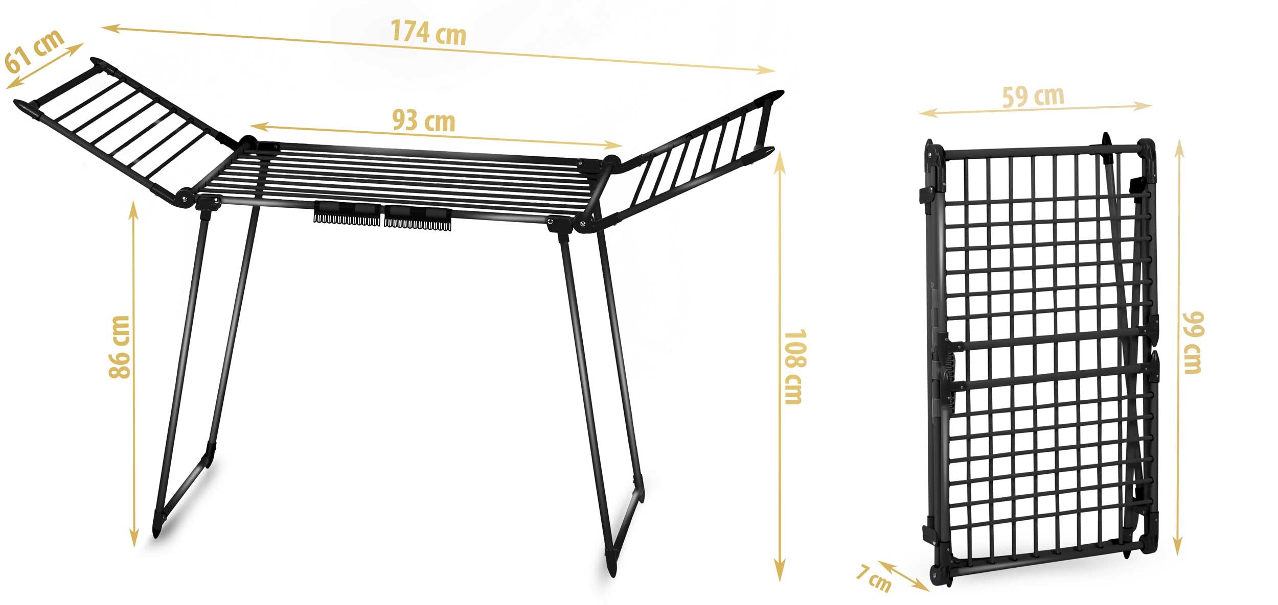 Wäscheständer Ausziehbar Platzsparend Wäscheflügeltrockner Wäschetrockner Ständer Stabiler Standtrockner Mit Rutschfesten Füßen Trockenfläche 19 M Debora Schwarz 174 x 61 x 108 cm