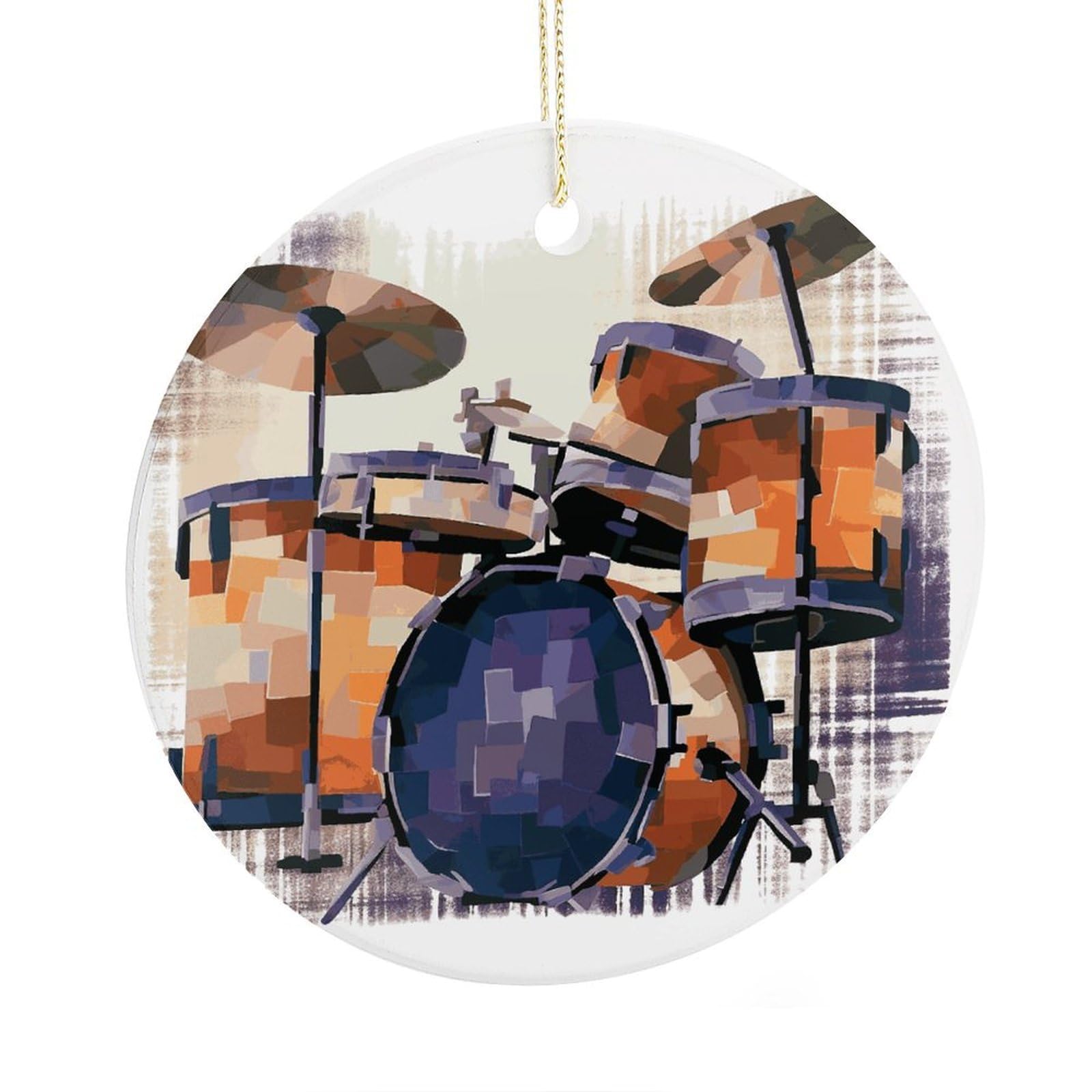Fekiloot Style Jazz Drum Christmas Ornaments 2.9 Inch Round Ceramic Ornament Keepsake Thank You Gifts For Office, Room, Home - Holiday Present Ideas