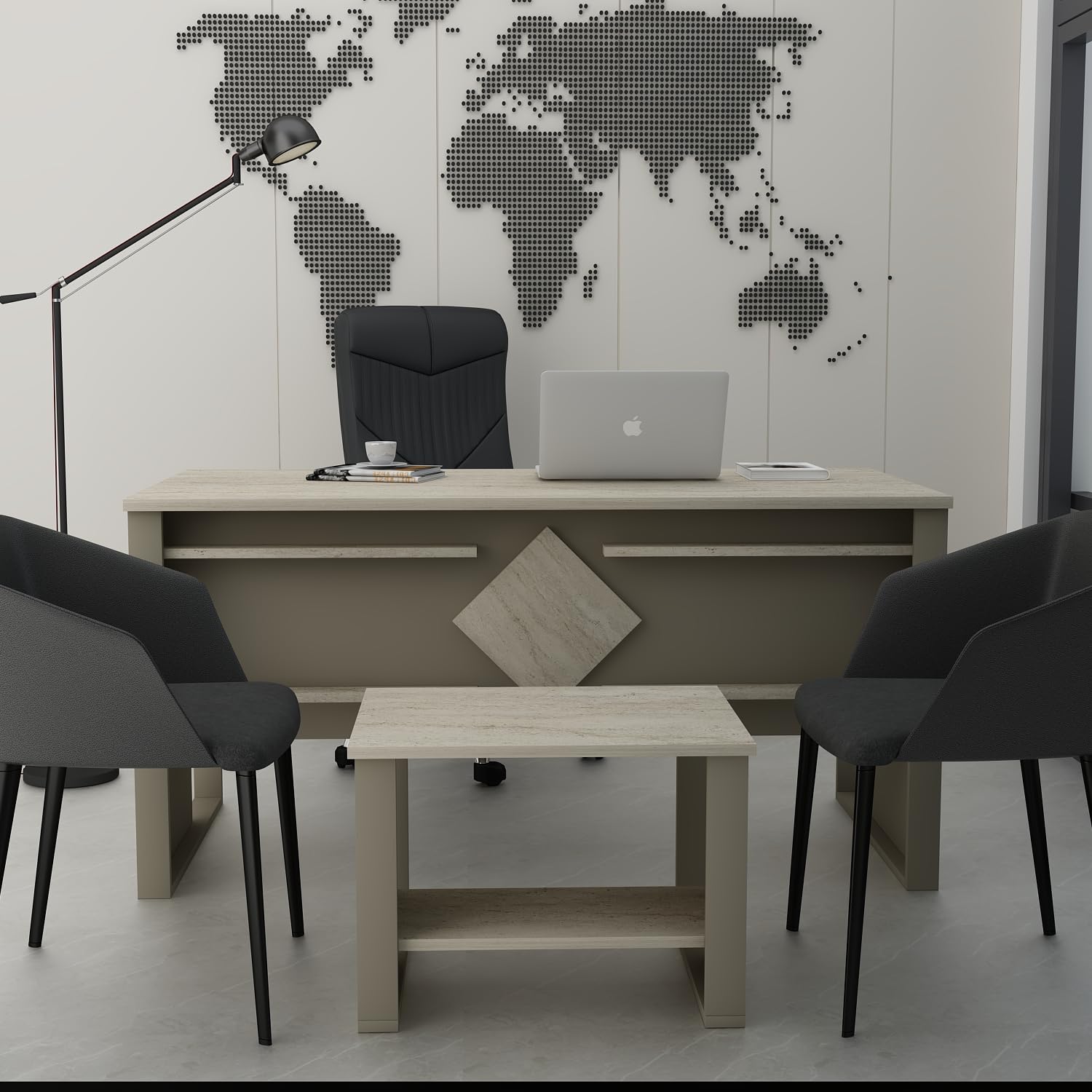 Homidea BOSS Escritorio 150 x 72 x 75,6 cm – Mesa de oficina moderna para oficina en casa o estudio (beige travertino)