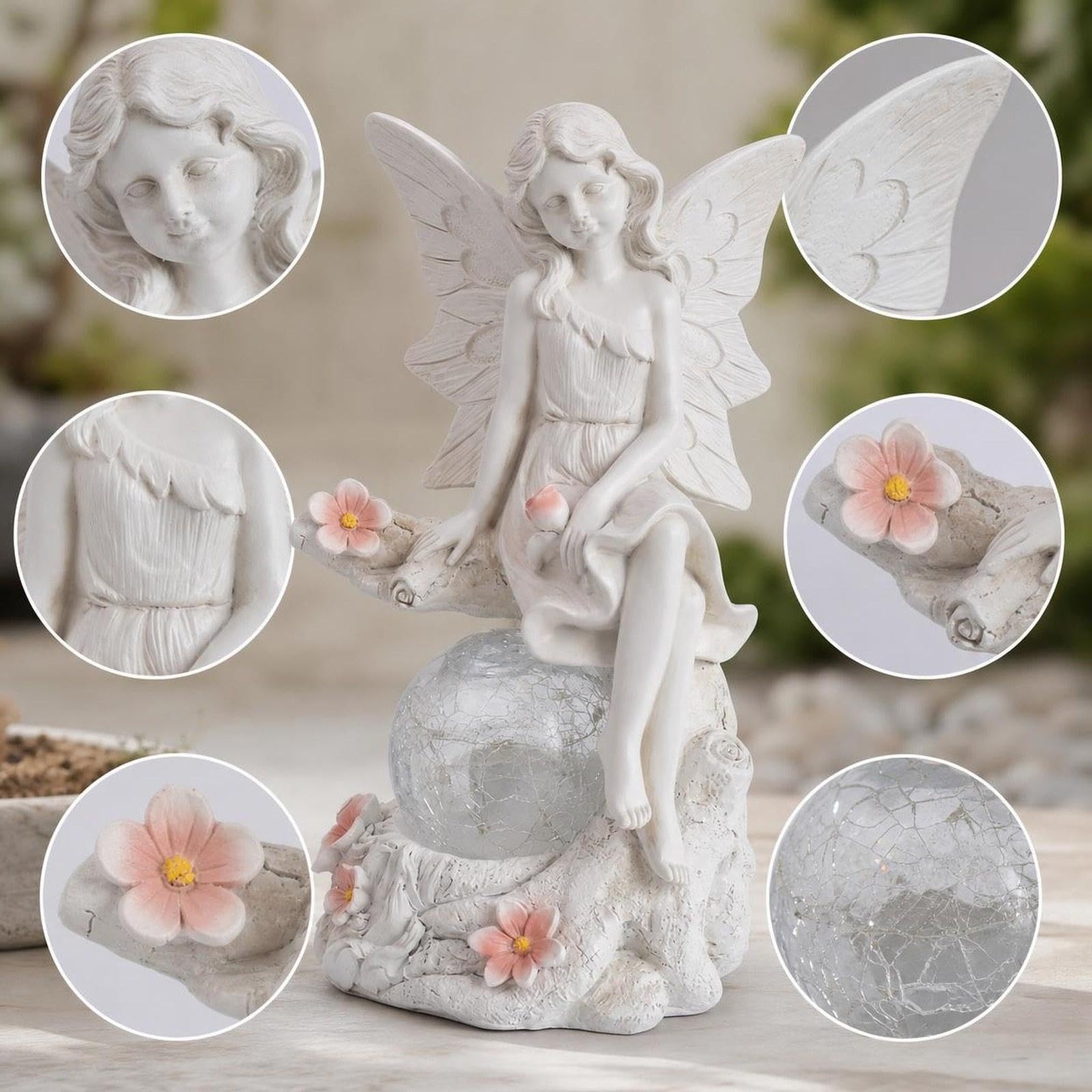 Figura Decorativa para Exteriores, Figura de Resina con Luz Solar para Y Jardines, Blanco