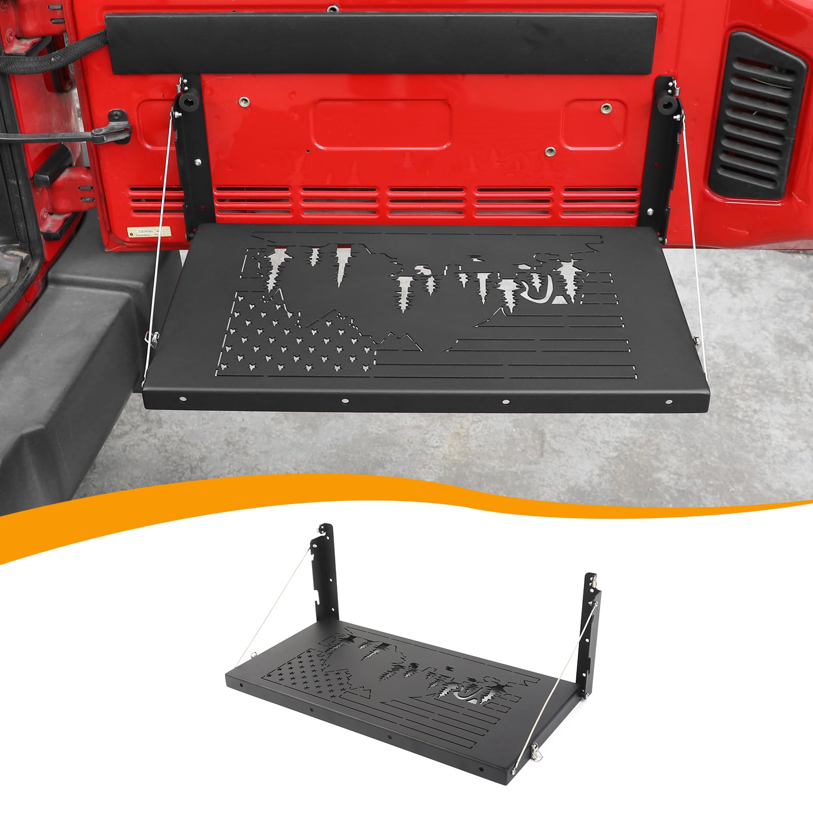 Hoolcar Tailgate Table Rear Door Foldable Table Cargo Shelf Storage Rack Compatible with Jeep Wrangler JK JKU 2007-2017, Support up to 75lb Storage Cargo Luggage Holder Carrier