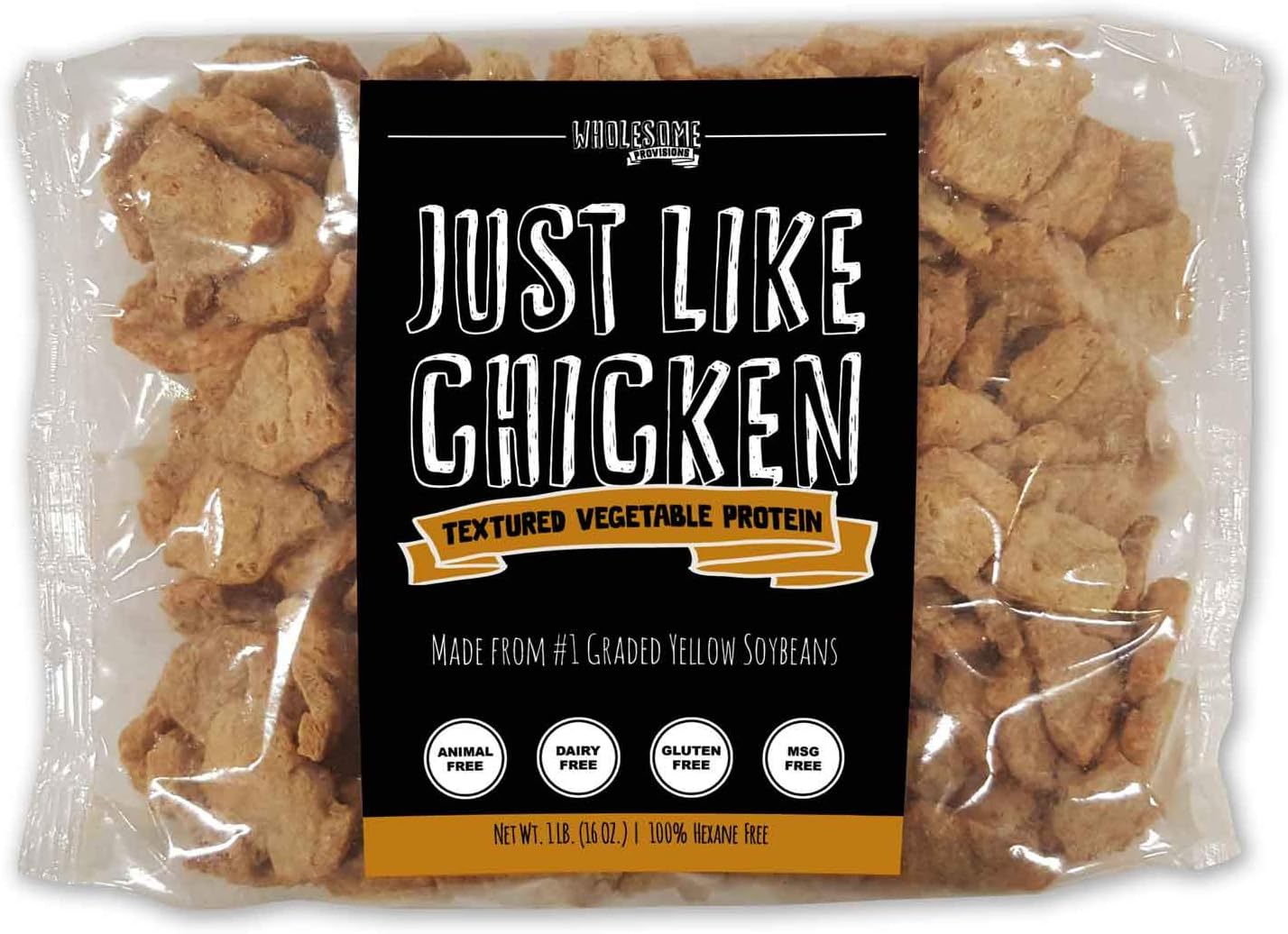 Textured Vegetable Protein, Vegan Meat Substitute, 100% Hexane Free, Made with #1 Graded Yellow Soybeans, Plant Based, Made in USA, Gluten Free, Just Like Chicken, Unflavored (1 Package)
