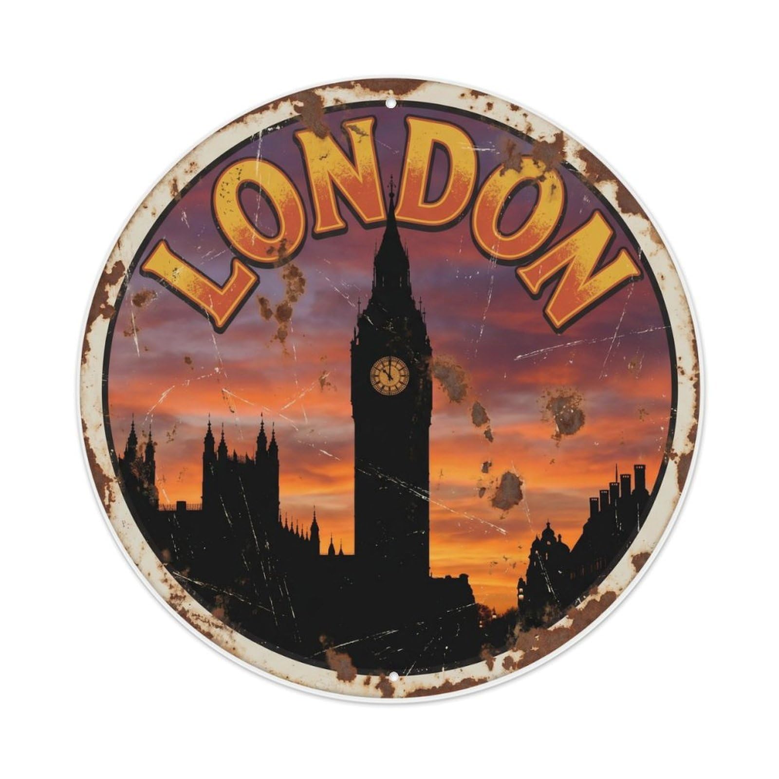 Vintage Travel England Tower Silhouette Metal Tin Sign