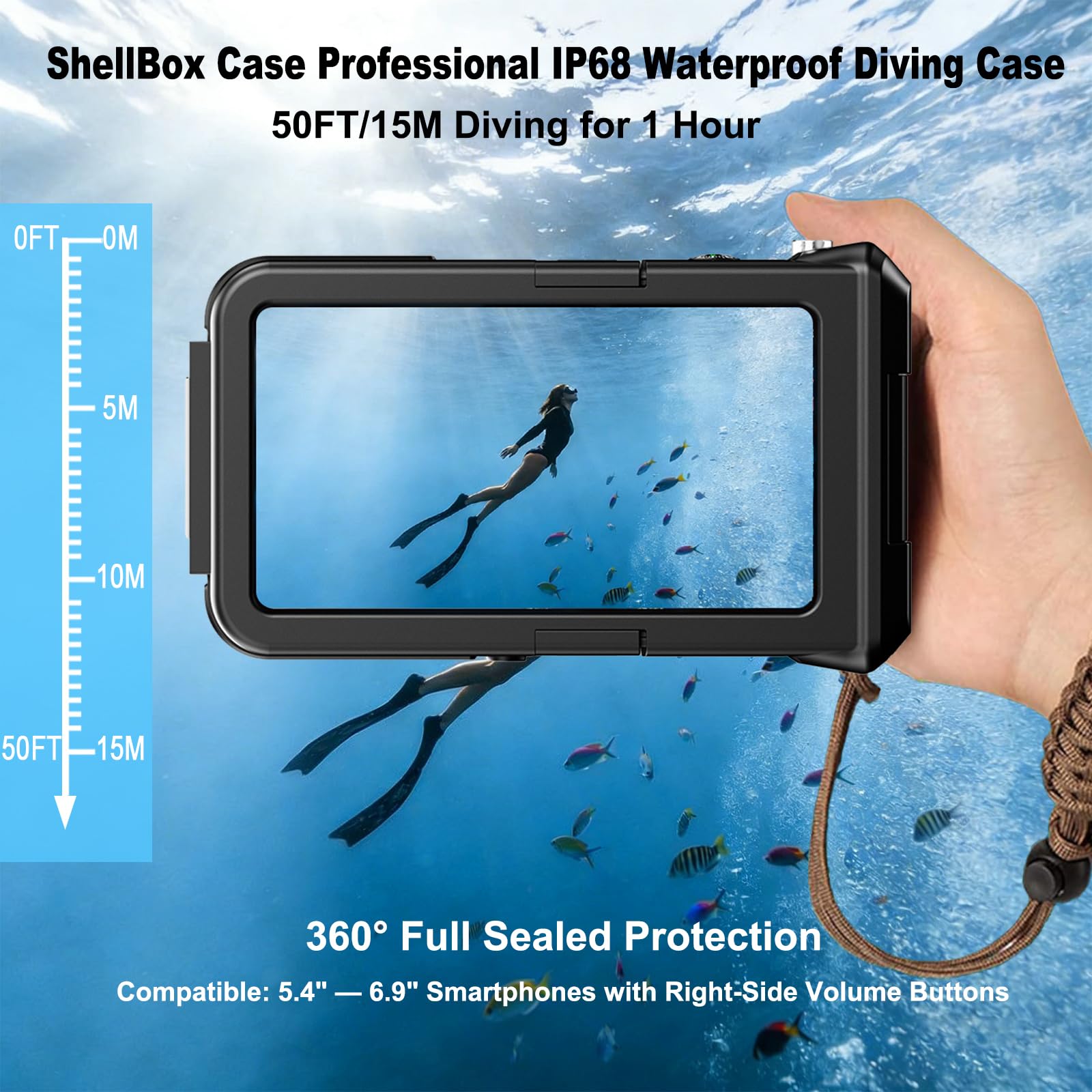 ShellBox Case Custodia per telefono subacquea IP68 2026, 15,7 m 1H, fotografia subacquea per Samsung Galaxy S26/S25/S24/S23 Ultra/Plus, adatta per telefoni con pulsante del volume destro da 5,4"-6,9