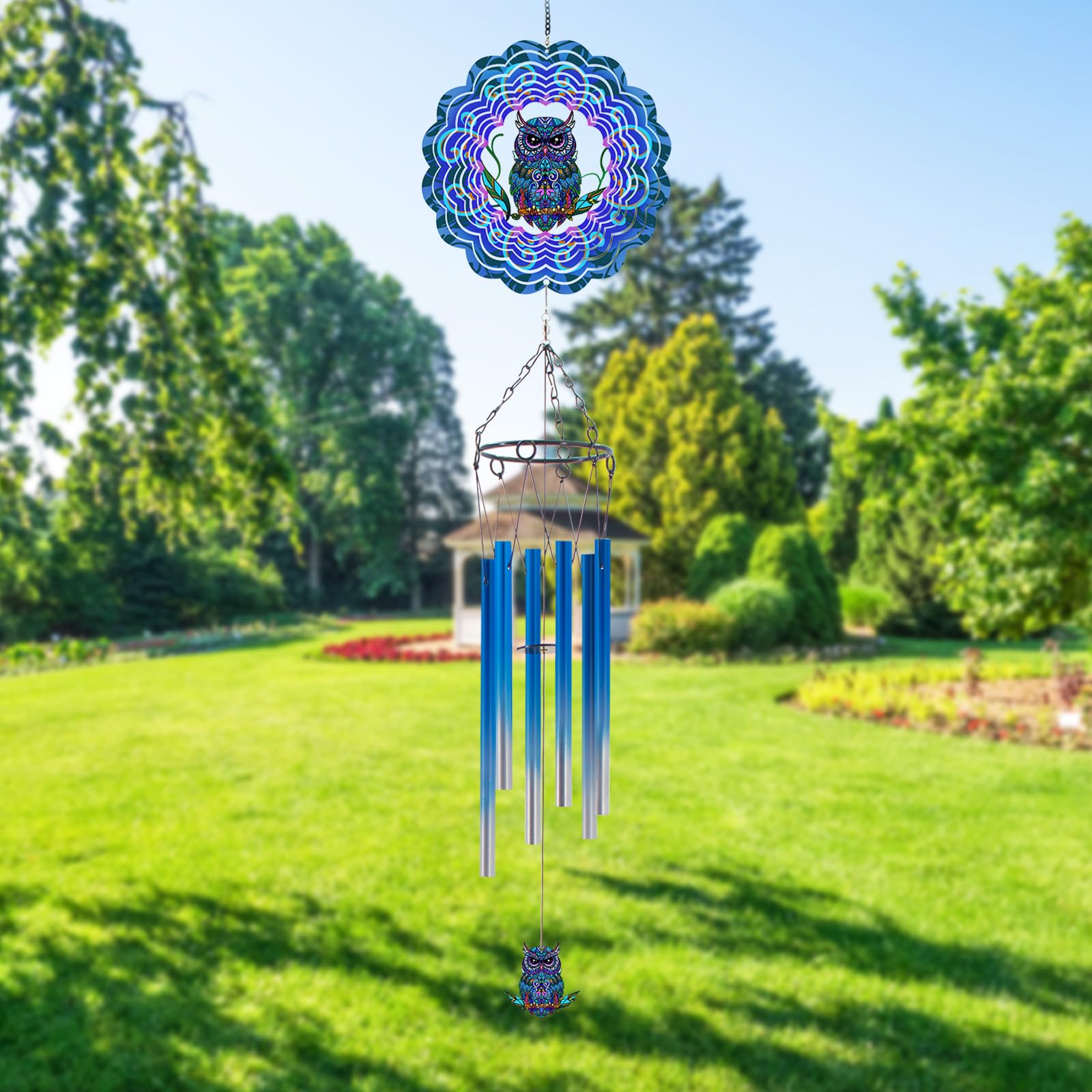 Windspiel Mit Eule – Outdoor-Dekoration Für Garten & Terrasse, Edelstahl, Mit Melodischem Klang