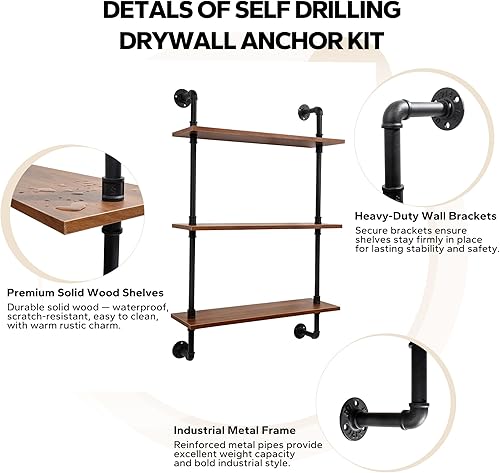 Miniatura 5 de Estante flotante industrial de 3 niveles  Estante de almacenamiento de madera rústica de 24 pulgadas montado en la pared para cocina, oficina, baño