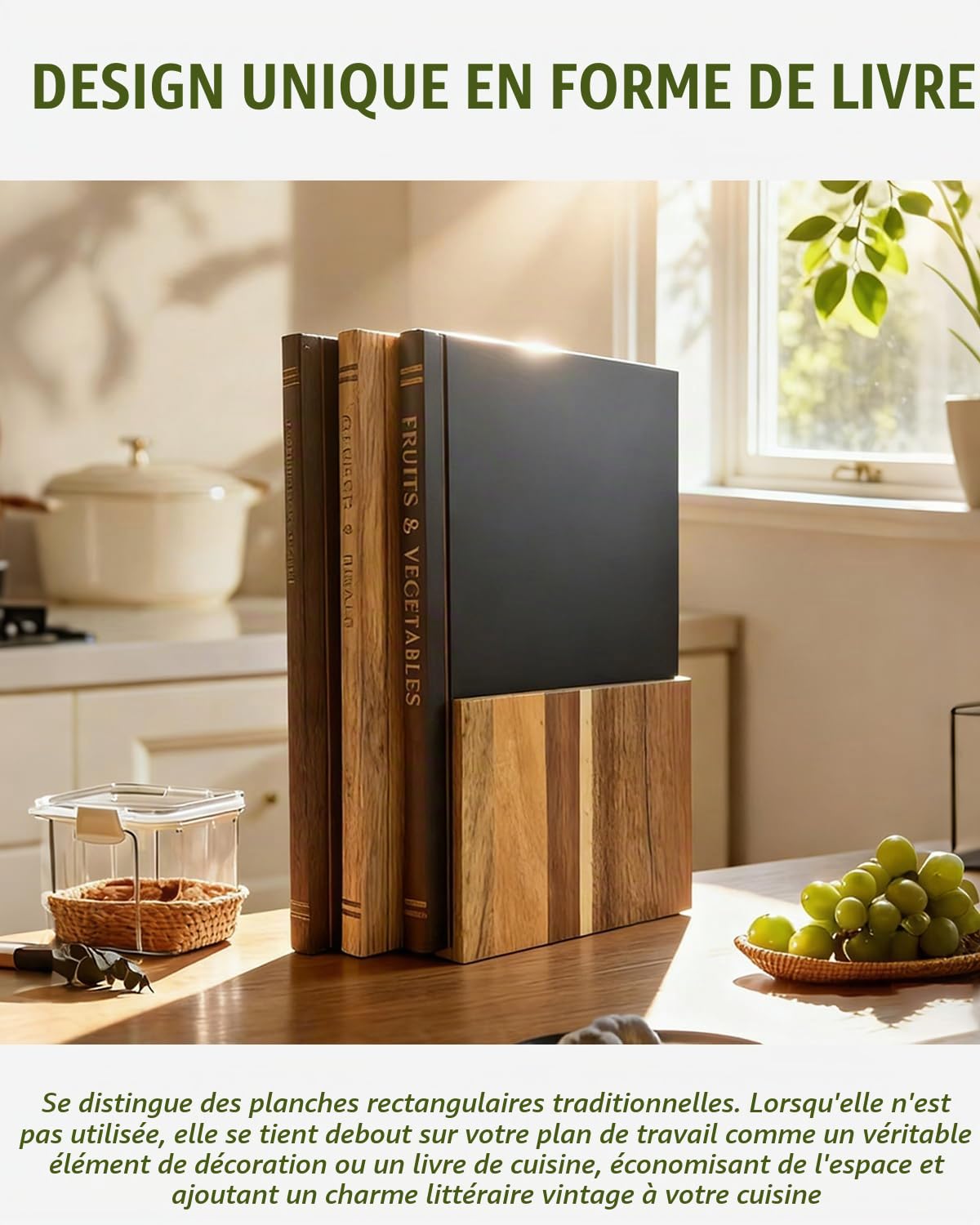 Lot de 3 planches à découper en forme de livre avec support, pré-huilée, adaptée aux couteaux, pour viande et légumes, cadeaux pour la cuisine