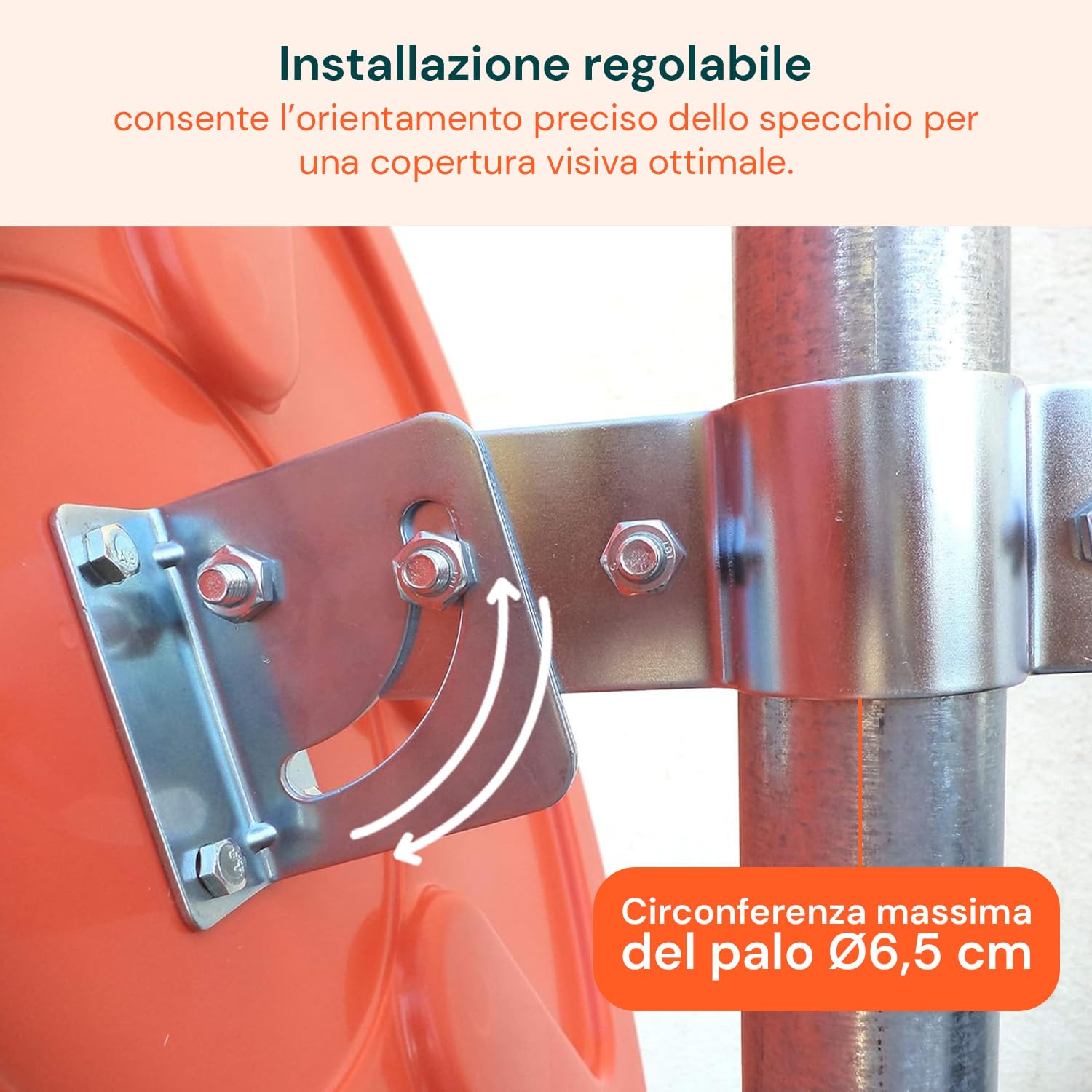 Specchio Stradale Convesso Ø 60 cm - Specchio Parabolico di Sicurezza, Visione Grandangolare 160° - Per Angoli Ciechi per Garage, Parcheggi e Magazzini - Con Kit Montaggio a Parete o Palo
