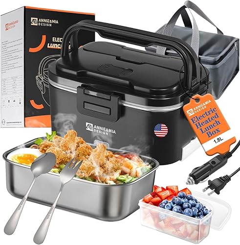 Annie & Mia Design Fiambrera eléctrica para adultos, 100 W, 1.8 L, calentador de alimentos portátil para hombres, lonchera térmica para adultos,