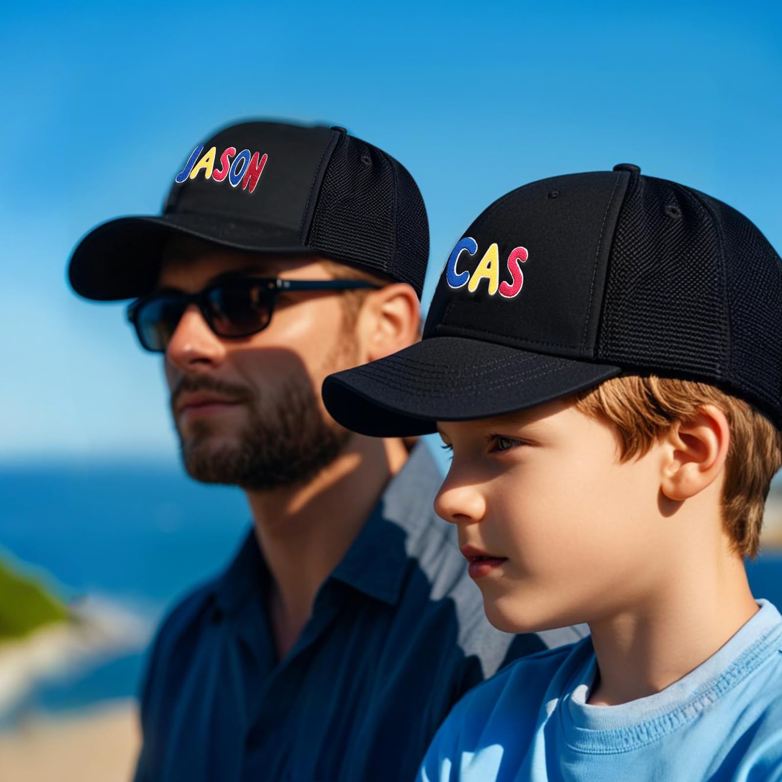 TNYKER Personalized Toddler Hat, Custom Name Patch Embroidery Girls Baseball Cap with Mesh, Personalized Gift Black Boys Trucker Hat for Kids Adults