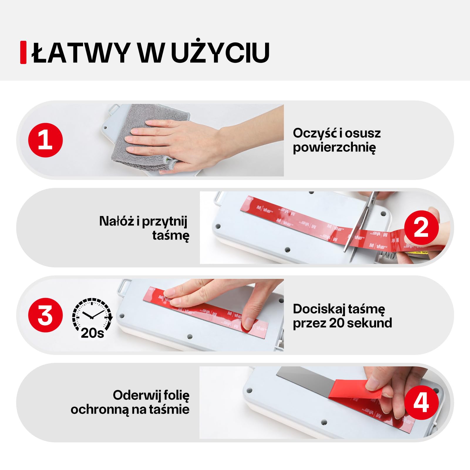 Dwustronna taśma klejąca 3M VHB, wodoodporna, mocna montażowa taśma samoprzylepna do taśm LED, samochodów, wystroju domu i biura, szary (15.4FT×0.78IN)