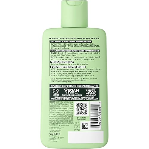 Miniatura 2 de Garnier Fructis Hair Filler Champú reparador de humedad para cabello rizado y ondulado, con ácido hialurónico, 10.1 onzas líquidas, 1 unidad