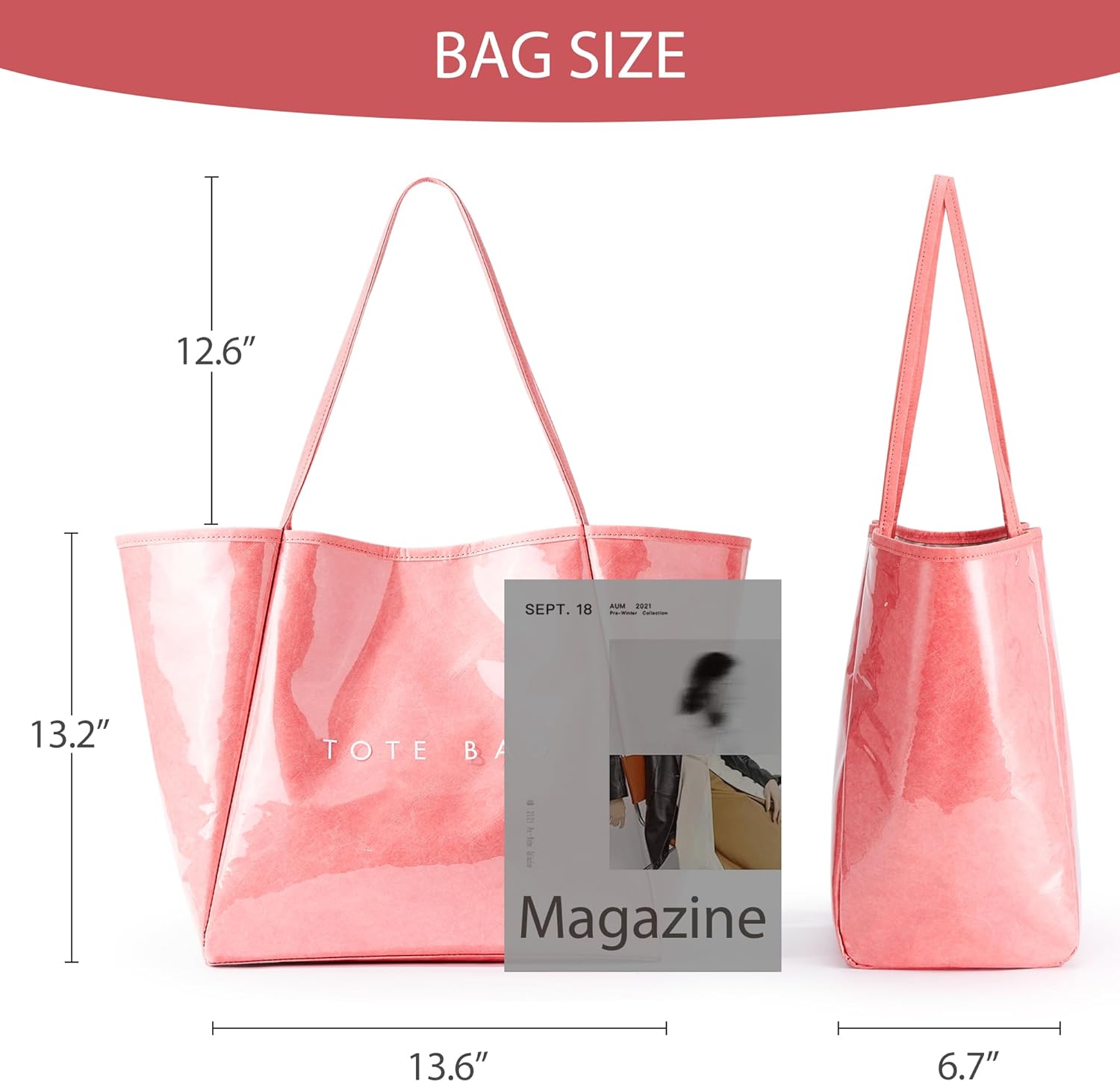 KALIDI PVC Tote Women Weekender Bag Large Shopper Handbag Oversize Shoulder Travel Purse - Image 6