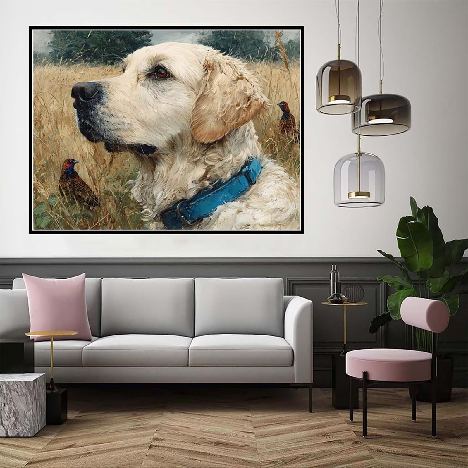 Malen Nach Zahlen Tier Malen Nach Zahlen Erwachsene, Paint by Numbers Hund Paint by Numbers Adult DIY Leinwand Ölgemälde Set mit 3 Pinsel und Acrylfarben für Zimmer Deko, Geschenke 90x70cm -hjw25010WY
