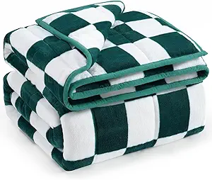 Wemore Flannel Fleece Weighted Blanket for Adult Queen Size 15 lbs, Dual Sided Luxurious Checkerboard Grid Heavy Blankets, Ultra Soft Throw Blanket, Plaid Green, 60 x 80 inches
