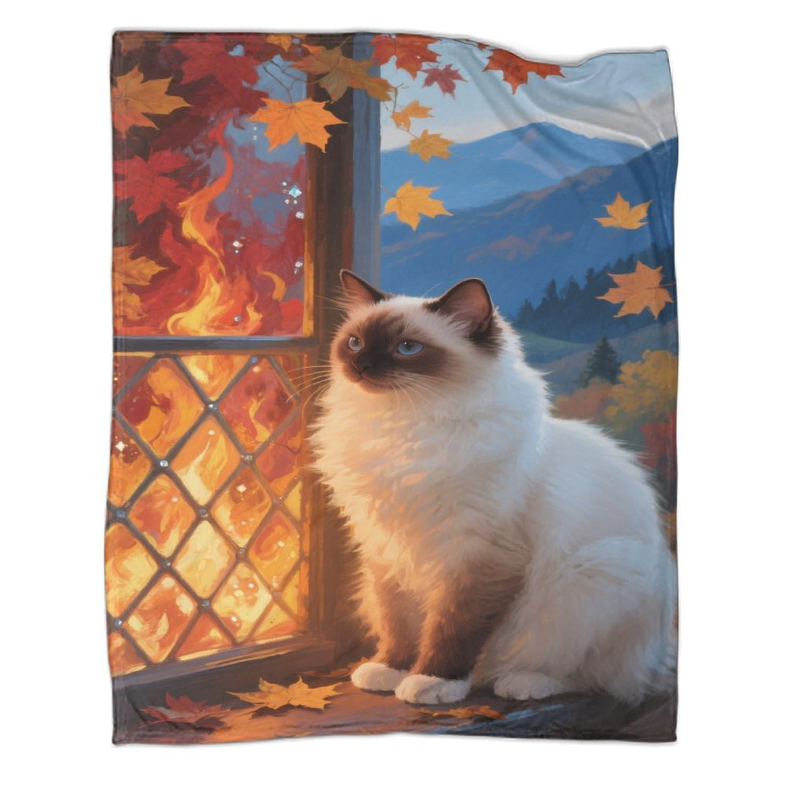 YYVKPMLXC Blanket Ragdoll Cat 3D Printed Flannel Throw Blanket Autumn Landscape Lightweight Cosy for Sofa, Couch, Bed 50x60inch(127x152cm)