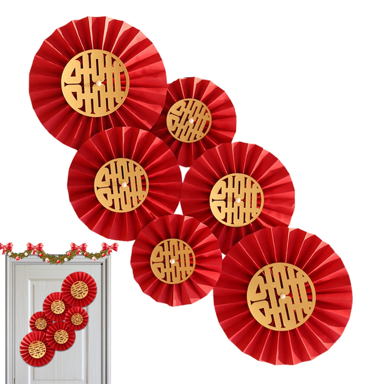 Chinese New Year Paper Fans | 6X New Year Round Fan Wall Decor - Decorative Parties Paper Fans Garland Decoration For Carnival, Events