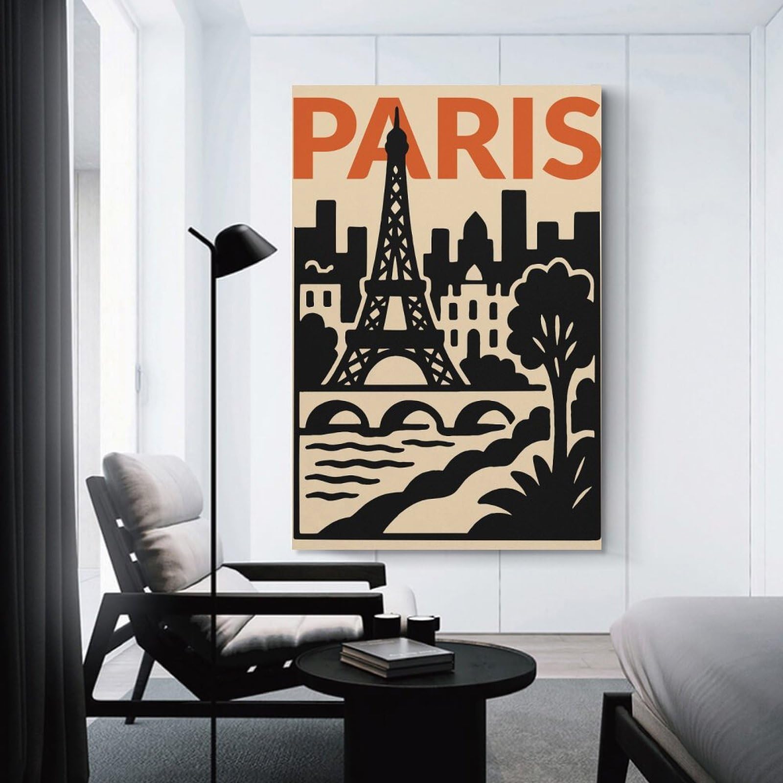 Paris Eiffel Tower Cityscape Illustration Home Decor Wall Art 24x36inch(60x90cm), for Lounge, Bedroom Or Personal Spaces, Gift Idea for Housewarming And Birthdays