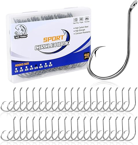 Miniatura 10 de UCEC Anzuelos Circulares Anzuelos de Pesca 2X Fuertes Anzuelos Circulares Descentrados Agua Salada Negro Acero de Alto Carbono Pulpo Bagre Anzuelos