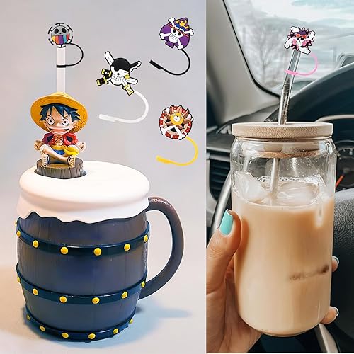 Miniatura 6 de Fundas para popote de anime (15 unidades) con puntas de popote de silicona, reutilizables, tapa para popote a prueba de polvo, para popote de