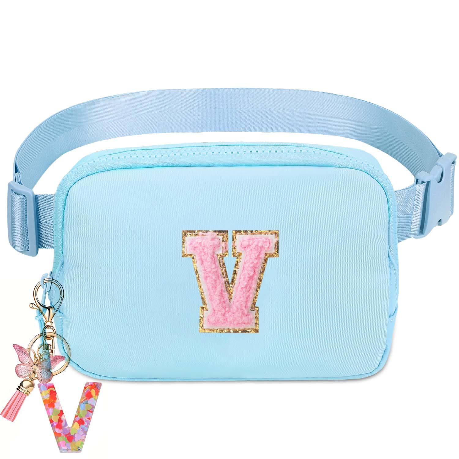 Belt Bag for Girls Gifts - Birthday Gifts for Teenager, Personalized Gifts for Mom Freind Sister Teacher, Graduation GiftsInitial Crossbody Bag Belt Bag for Women Lavender Blue V