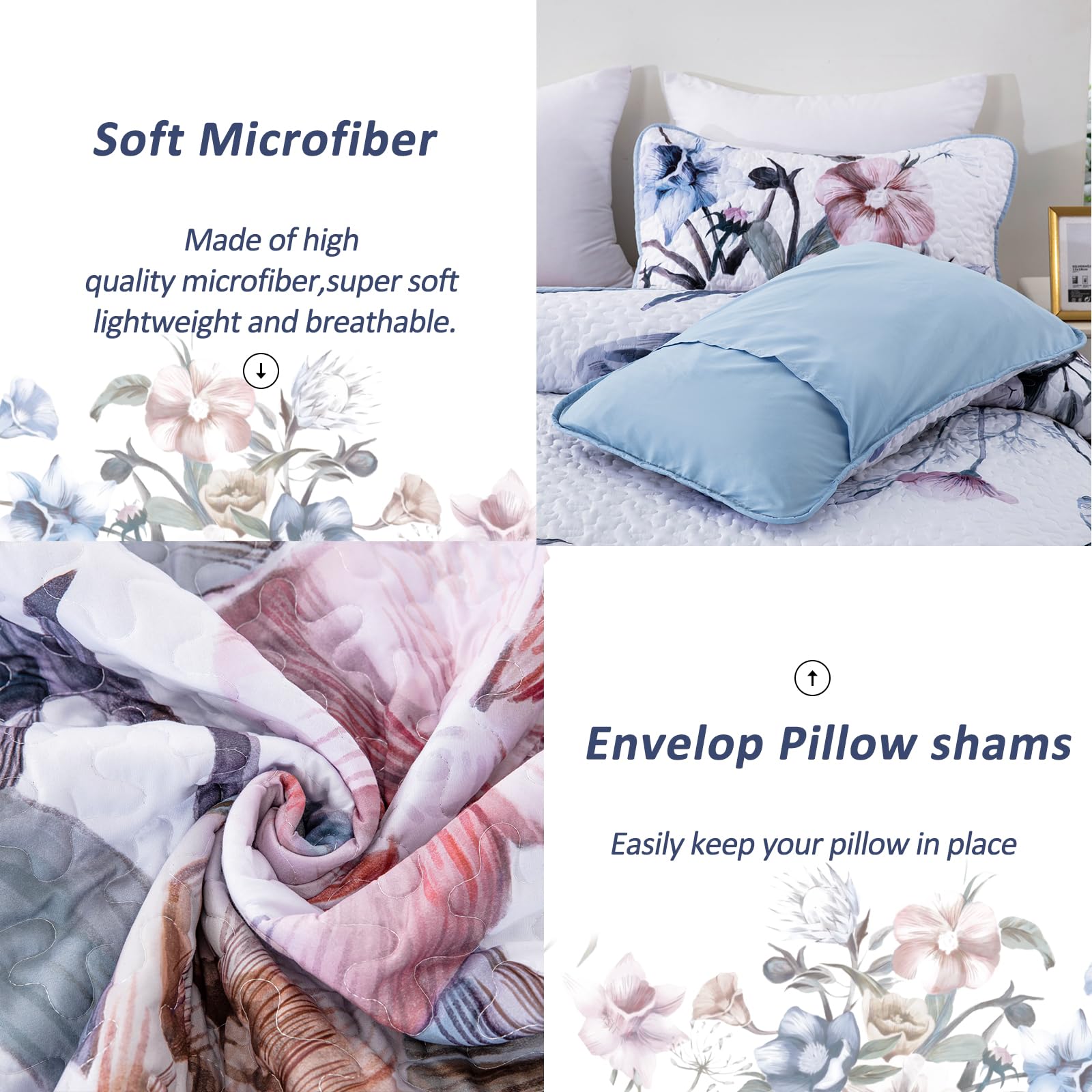 Drucon Blauwe Bloemen Quilt Set Queen 3 Stuks Boho Bloem Quilt Coverlet Drucon Blauwe Bloemen Quilt Set Queen 3 Stuks Boho Bloem Quilt Coverlet