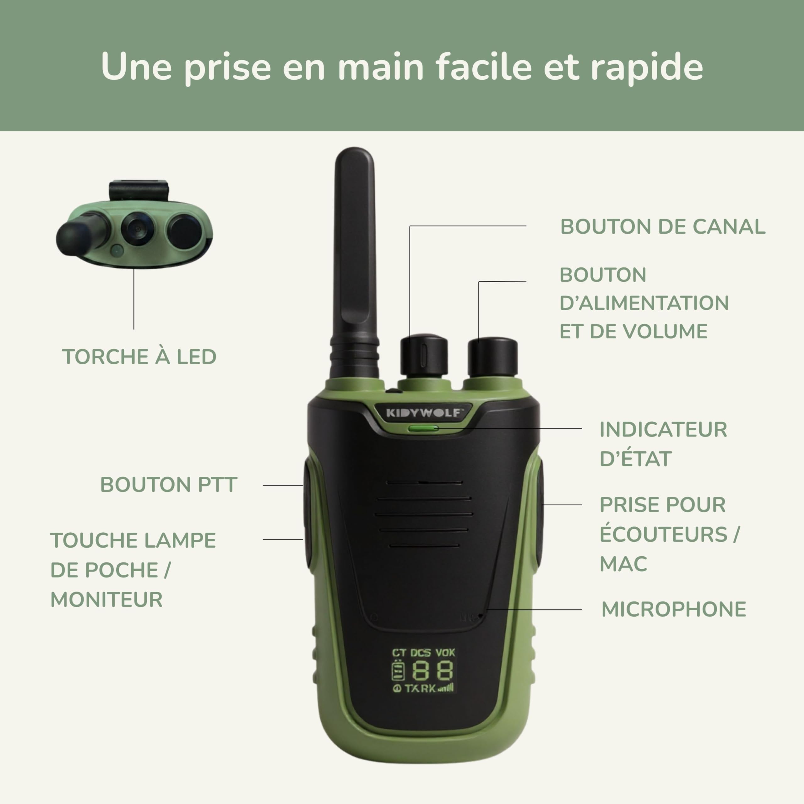 KIDYWOLF Walkie-Talkies mit Taschenlampe grün/orange