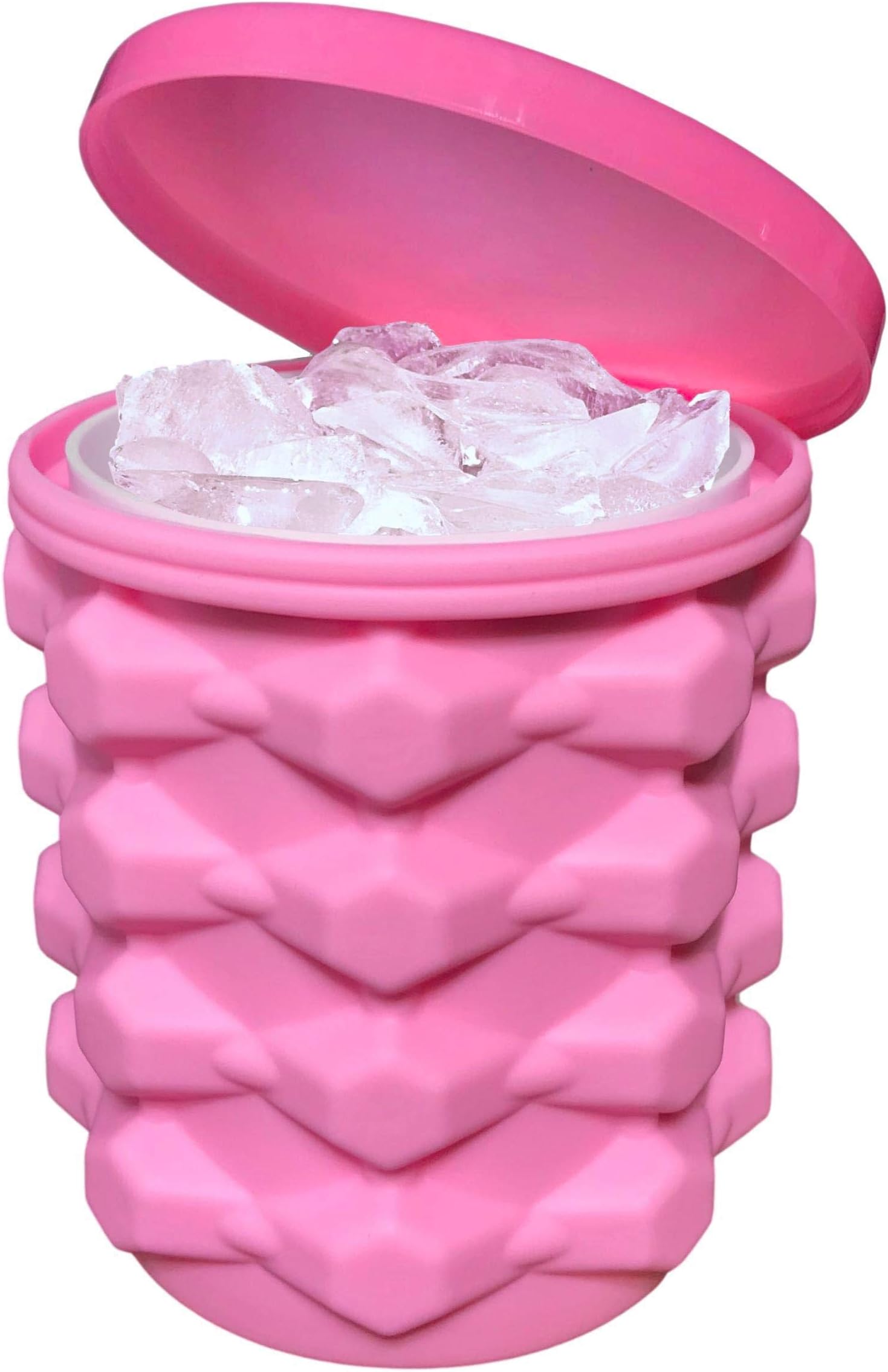 The Ultimate Mini Ice Cube Maker Pink Silicone Bucket Ice Mold and Storage Bin, Portable 2 in 1 Ice Cube Maker, Small Ice Container Makes Frozen Ice Cubes, Craft Ice, Closed Ice Cube Tray, Round