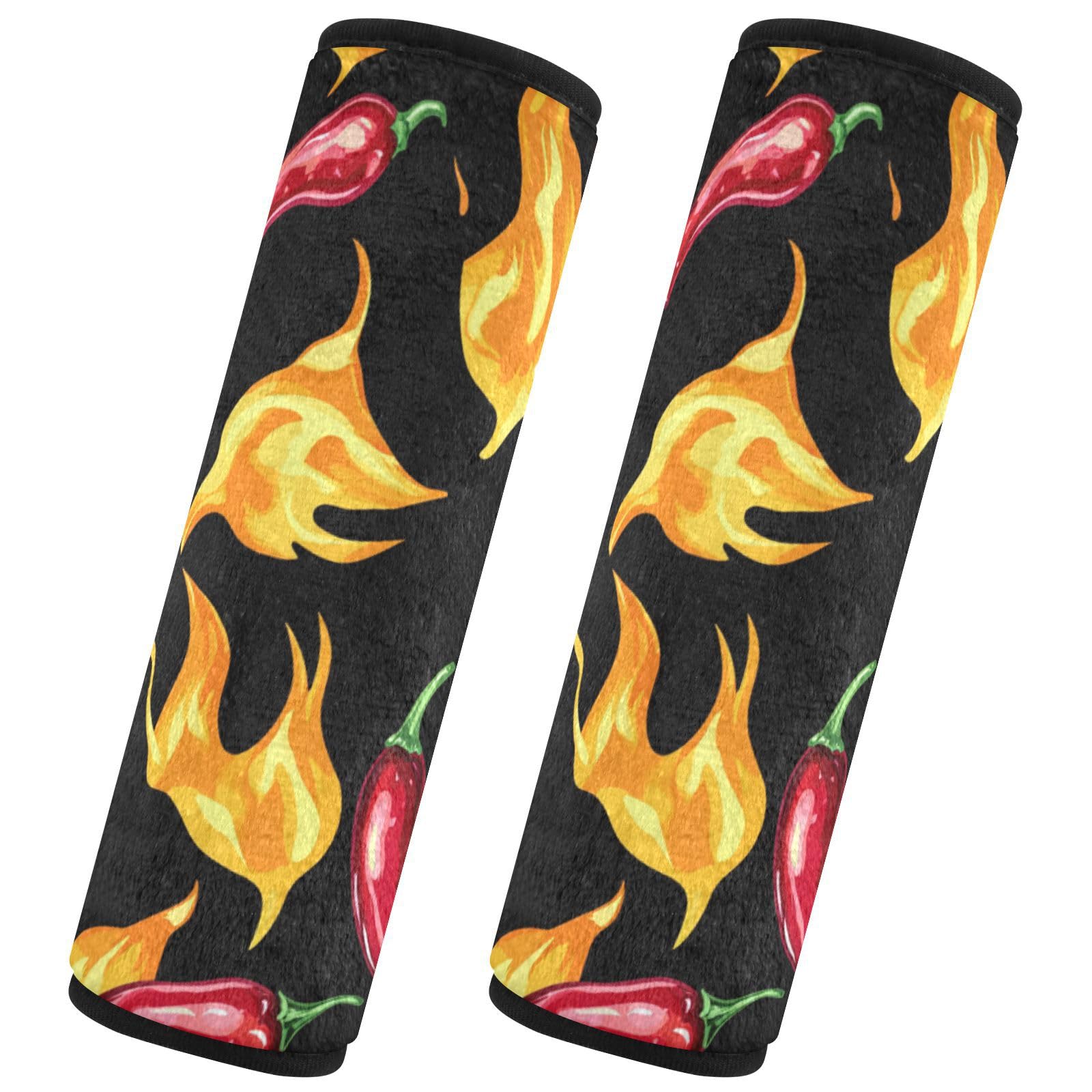 Seat Belt Covers 2 Pack Flames Chili Car Seat Strap Covers Super Soft Peppers Car Seat Neck Cover for Boys Girls Adults Babies M