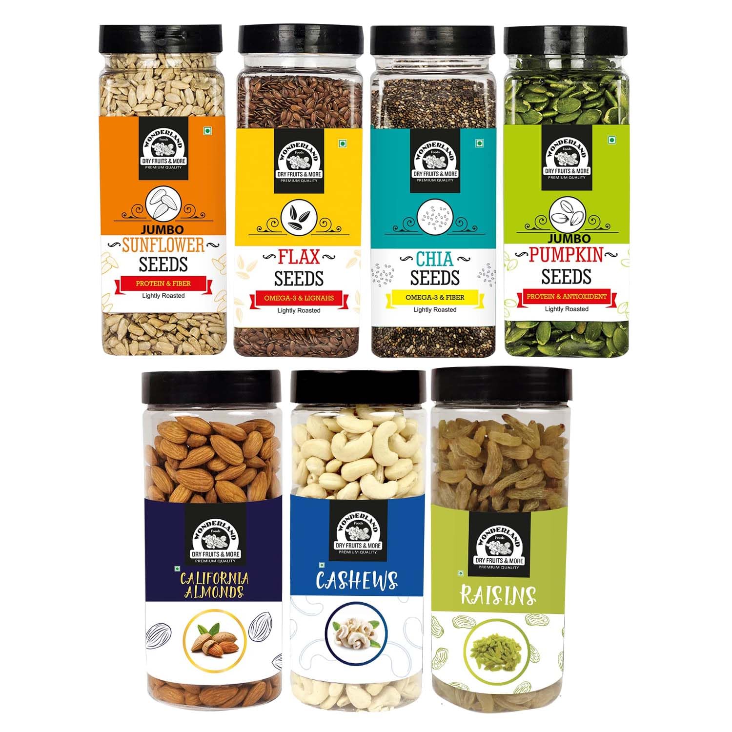WONDERLAND FOODS (DEVICE) Dry Fruits Combo Almond 500G, Cashew 500G, Raisins 500G, Pumpkin Seeds200G, Chia Seeds200G, Sunflower Seed200G, Flax Seed200, 2300 Gram (B098QB3T2V) Amazon Price History, Amazon Price Tracker