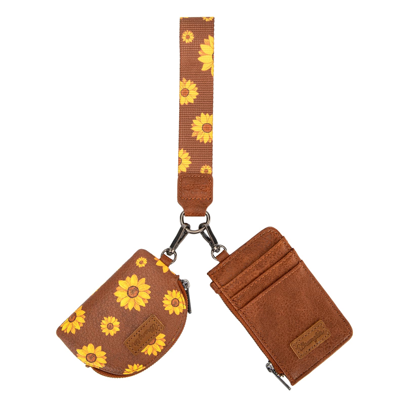 Wrangler KeyChain Wristlet Wallets for Women Sunflower Floral Dual Pouch Wristlet Western Credit Card Holder Wallet with Zipper Pocket
