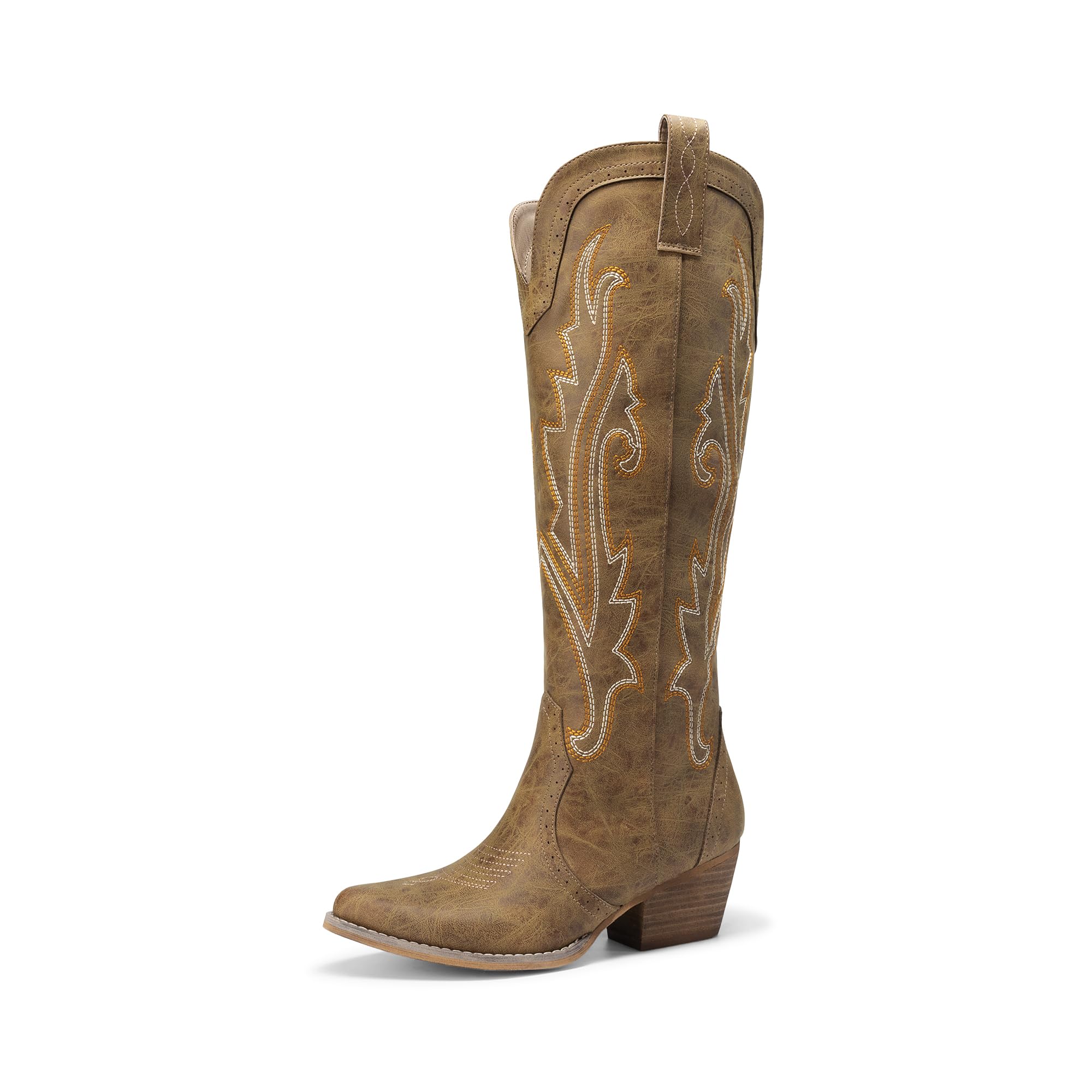 DREAM PAIRS Bottes Femme Hautes Western, Bottes Cowboy jusqu’au Genou avec Broderie Vintage Confortables Style Cowgirl Knee High Boots