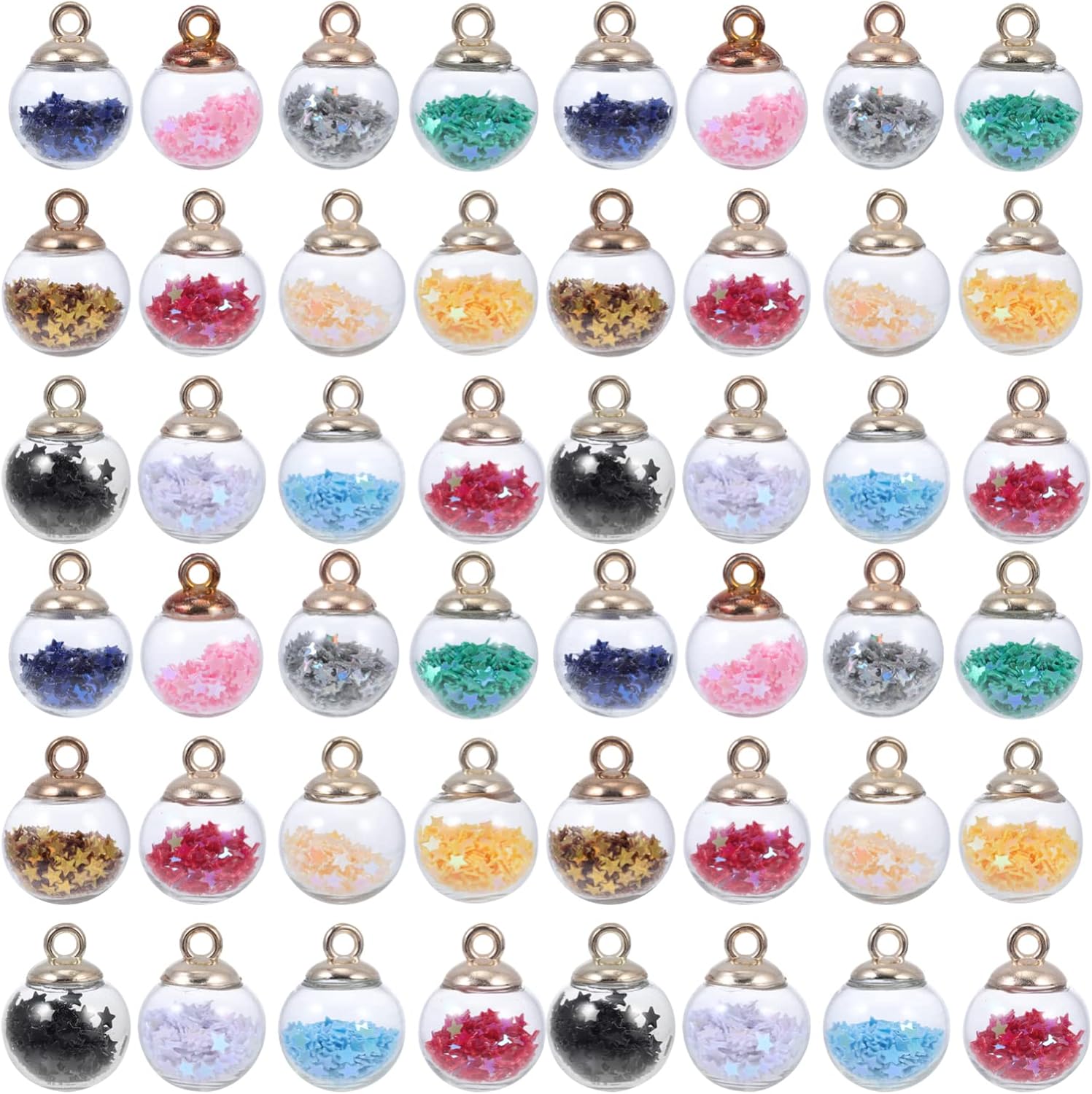 Glass Ball Charms with Star Sequins for Jewelry Making Small 0.78 Inch Pendants for Earrings Necklaces Diy Craft Projects Unique Hanging Decorations