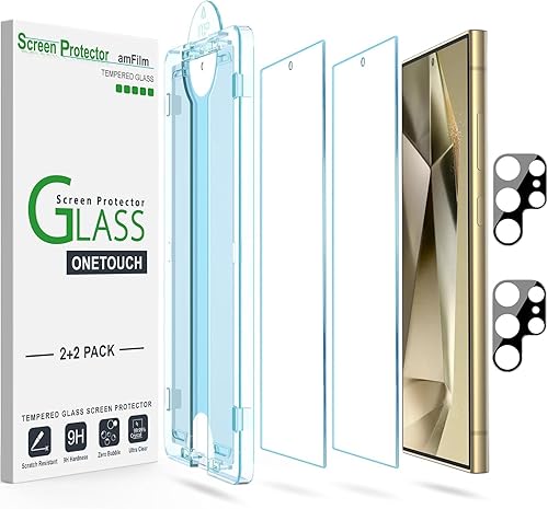 amFilm Protector de pantalla OneTouch para Samsung Galaxy S24 Ultra de 6.8 pulgadas + protector de lente de cámara, vidrio templado, instalación de amFilm Protector de pantalla OneTouch para Samsung Galaxy S24 Ultra de 6.8 pulgadas + protector de lente de cámara, vidrio templado, instalación de