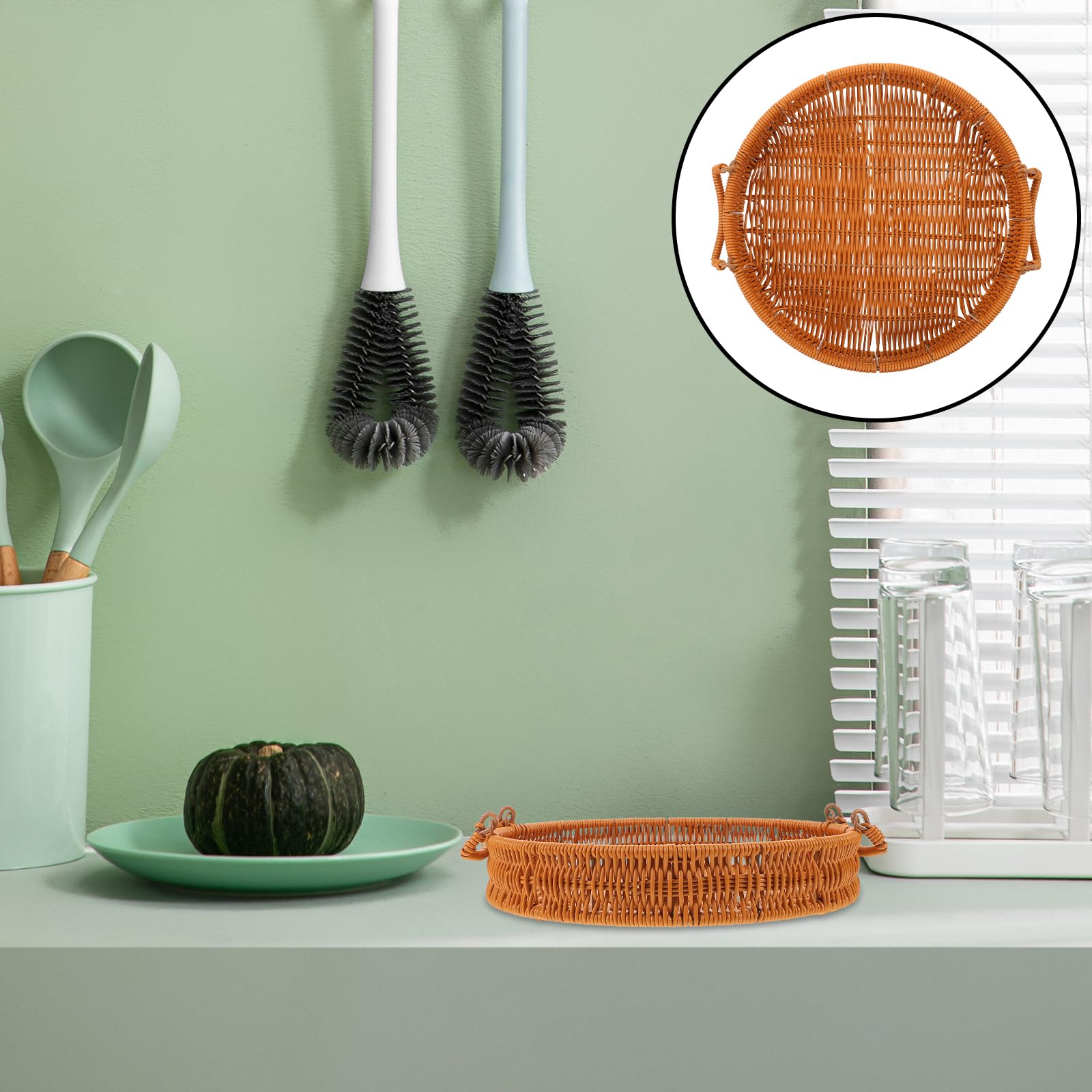 TOPBATHY Cesta de Almacenamiento Redonda Tejida con Asas Dobles para Cocina y Sala Contenedor de Organización Portátil