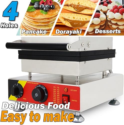 Miniatura 2 de Máquina para hacer panqueques eléctrica comercial con 4 agujeros de 3.93 pulgadas para panqueques holandeses de 3.93 pulgadas, panadería, panadería,