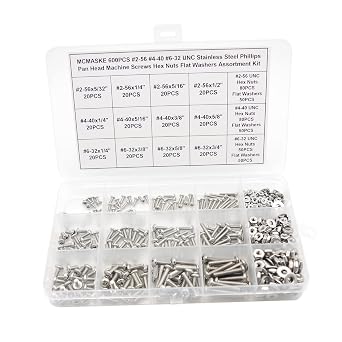 #2-56#4-40#6-32 UNC Phillips Pan Head Screws Nuts & Washers Kit