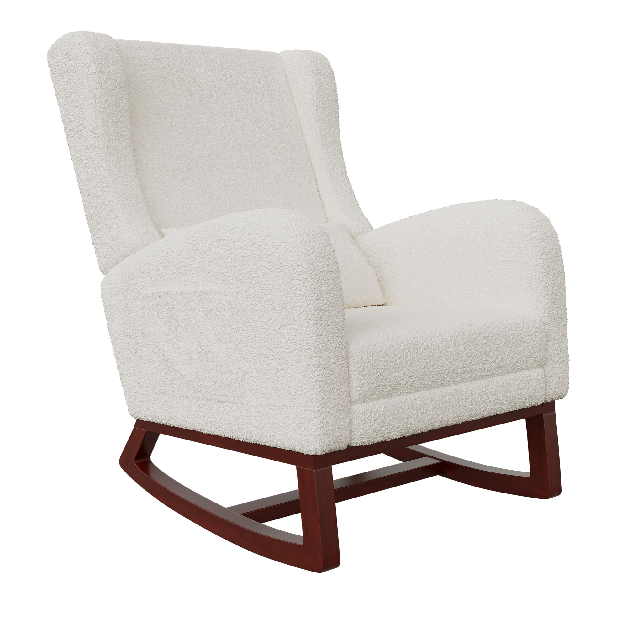 Poltrona a dondolo con poggiapiedi, sedia allattamento con cuscino lombare e 2 tasche laterali, poltrona da allattamento con gambe in legno massello, per soggiorno, camera da letto, beige